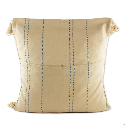 Cotton cushion cover, 'Zigzag Paths in Wheat' - Zigzag Motif Cotton Cushion Cover in Wheat from Guatemala