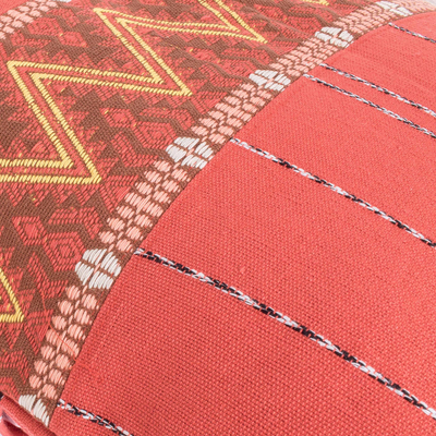 Cotton cushion cover, 'Zigzag Lines in Chili' - Handwoven Cotton Cushion Cover in Chili from Guatemala
