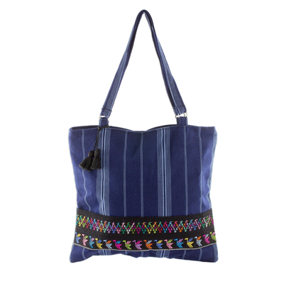 Handwoven Navy Blue Cotton Shoulder Bag from Guatemala