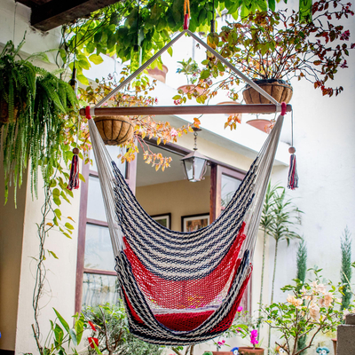 Cotton rope hammock swing chair, 'Celebration and Relaxation' (single) - Handwoven Cotton Hammock Swing from Nicaragua