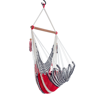 Cotton rope hammock swing chair, 'Celebration and Relaxation' (single) - Handwoven Cotton Hammock Swing from Nicaragua