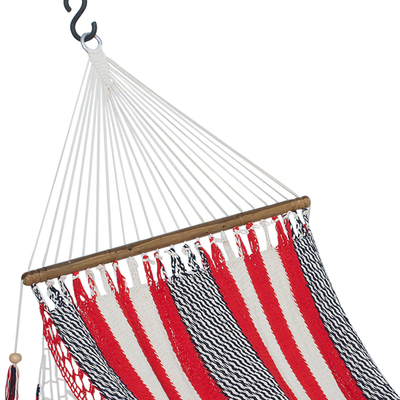 Cotton rope hammock, 'Celebration and Relaxation' (single) - Handwoven Striped Cotton Hammock (Single) from Nicaragua