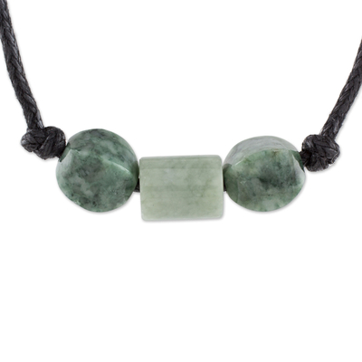 Bicolor Jade Beaded Pendant Necklace from Guatemala