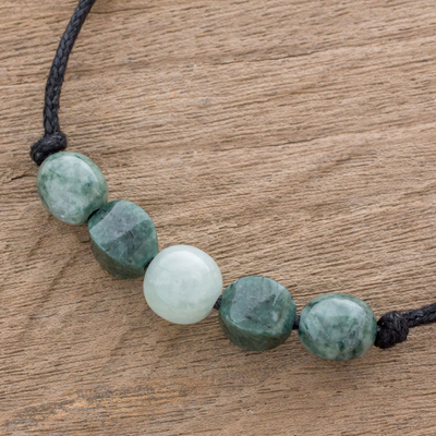 Jade pendant necklace, 'Shades of Beauty' - Adjustable Jade Beaded Pendant Necklace from Guatemala