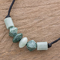 Jade pendant necklace, 'Geometric Combination' - Artisan Crafted Jade Beaded Pendant Necklace from Guatemala