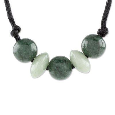 Jade pendant necklace, 'Planetary Combination' - Circular Jade Beaded Pendant Necklace from Guatemala