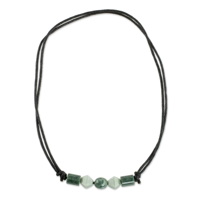 Jade pendant necklace, 'Geometric Family' - Geometric Jade Beaded Pendant Necklace from Guatemala