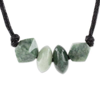 Jade pendant necklace, 'Geometry and Harmony' - Handcrafted Jade Beaded Pendant Necklace from Guatemala