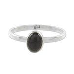 Jade single stone ring, 'Force and Beauty' - Black Jade and Silver Single Stone Ring from Guatemala