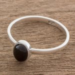 Jade single stone ring, 'Force and Beauty' - Black Jade and Silver Single Stone Ring from Guatemala