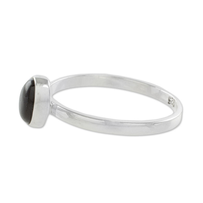 Jade single stone ring, 'Force and Beauty' - Black Jade and Silver Single Stone Ring from Guatemala