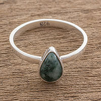 Jade single-stone ring, 'Ancient Drop'