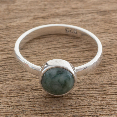 Circular Green Jade Single Stone Ring from Guatemala - Beautiful 