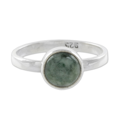 Jade single-stone ring, 'Beautiful Circle in Green' - Circular Green Jade Single Stone Ring from Guatemala