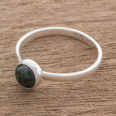 Jade single stone ring, 'Beautiful Circle in Dark Green' - Circular Dark Green Jade Single Stone Ring from Guatemala
