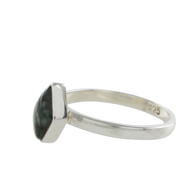 Jade single stone ring, 'Love Rhombus in Dark Green' - Rhombus Dark Green Jade Single Stone Ring from Guatemala