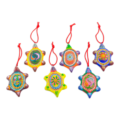 Ceramic ornaments, 'Tropical Turtles' (set of 6) - Handcrafted Guatemalan Ceramic Turtle Ornaments (Set of 6)