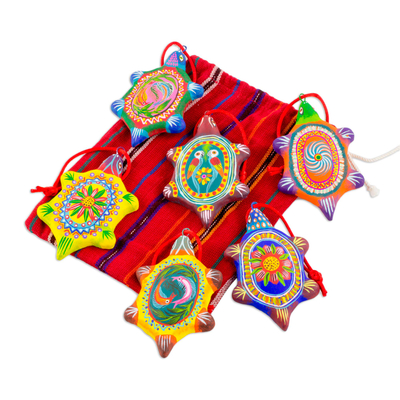 Keramikornamente, (6er-Set) - Handgefertigte Schildkröten-Ornamente aus guatemaltekischer Keramik (6er-Set)