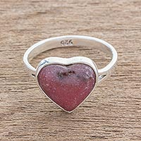 Rhodonite cocktail ring, 'Pink Heart' - Heart-Shaped Rhodonite Cocktail Ring from Guatemala