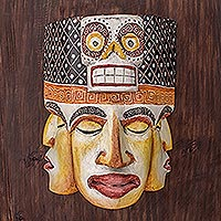 Wood mask, 'Ancestral Death' - Hand-Carved Cultural Pinewood Mask from Guatemala