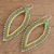 Beaded dangle earrings, 'River Leaf' - Green and Ivory Leaf-Shaped Beaded Dangle Earrings (image 2b) thumbail