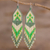 Beaded waterfall earrings, 'Peaks and Valleys in Green' - Green and Ivory Woven Bead Waterfall Earrings thumbail