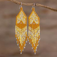 Beaded waterfall earrings, 'Peaks and Valleys in Yellow' - Shades of Yellow Woven Bead Waterfall Earrings