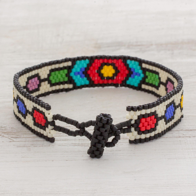Beaded wristband bracelet, 'Rainbow Chain' - Handcrafted Multi-Color Geometric Beaded Wristband Bracelet