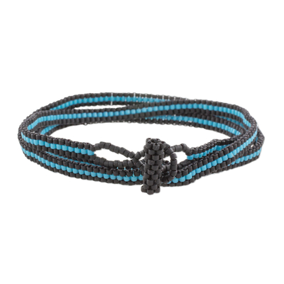 Wickelarmband mit Perlen - Fair-Trade-Wickelarmband aus blau und schwarz gestreiften Perlen
