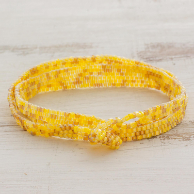 Beaded wrap bracelet, 'Golden Snakeskin' - Shades of Yellow Beaded Wrap Bracelet from El Salvador