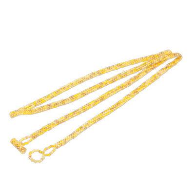 Beaded wrap bracelet, 'Golden Snakeskin' - Shades of Yellow Beaded Wrap Bracelet from El Salvador