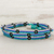 Beaded wrap bracelet, 'Ocean Blooms' - Blue and Black Flower and Stripes Beaded Wrap Bracelet thumbail