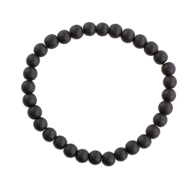 Black Onyx Beaded Stretch Bracelet from Guatemala