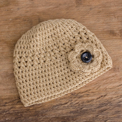 Hand-crocheted hat, 'Lovely Texture in Beige' - Hand-Crocheted Hat Textured  in Beige from Guatemala