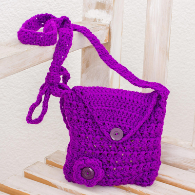 Sling bag, 'Lovely Buttons in Vivid Purple' - Handmade Adjustable Purple Sling Bag from Guatemala