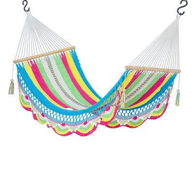 Cotton rope hammock, 'Vibrant Rainbow' (single) - Multicolored Handwoven Nicaraguan Cotton Hammock (Single)