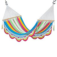 Cotton hammock, 'Colorful Cocktail' (single) - Handwoven Striped Nicaraguan Cotton Hammock (Single)