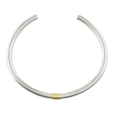 Gold accent sterling silver cuff bracelet, 'Sunshine and Moonlight' - Sterling Silver Gold Accented Cuff Bracelet