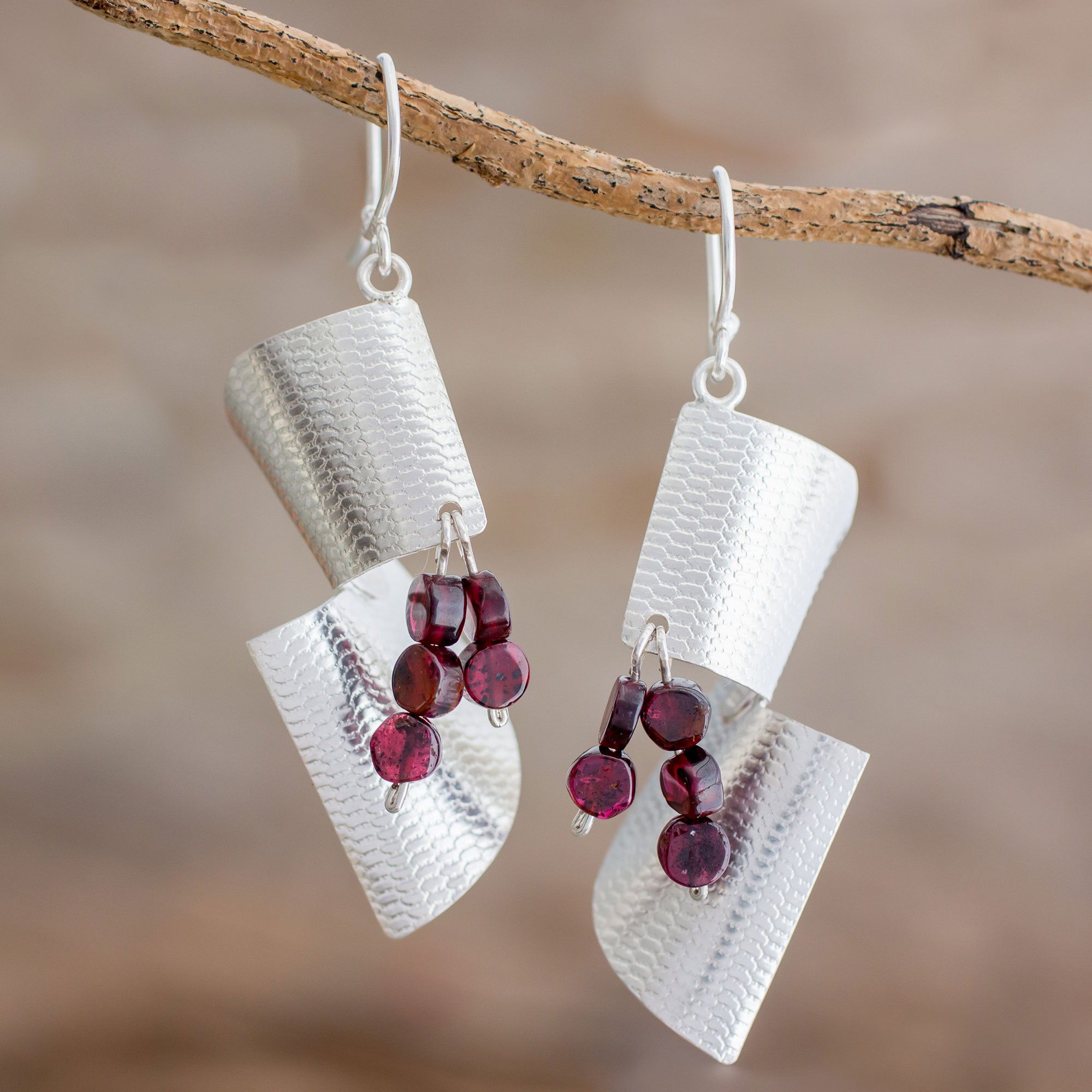 Garnet sterling silve drop earrings in new luxury velvet box