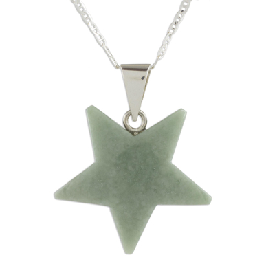 Jade pendant necklace, 'Stellar Light in Apple Green' - Jade Star Pendant Necklace in Apple Green from Guatemala