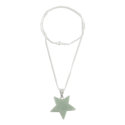 Jade pendant necklace, 'Stellar Light in Apple Green' - Jade Star Pendant Necklace in Apple Green from Guatemala