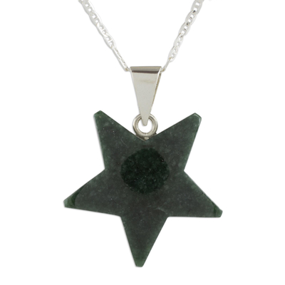 Jade pendant necklace, 'Stellar Light in Dark Green' - Jade Star Pendant Necklace in Dark Green from Guatemala