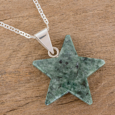 Jade pendant necklace, 'Stellar Light in Green' - Jade Star Pendant Necklace in Green from Guatemala