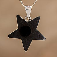 Jade pendant necklace, 'Stellar Light in Black'