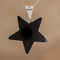 Jade pendant necklace, 'Stellar Light in Black' - Jade Star Pendant Necklace in Black from Guatemala