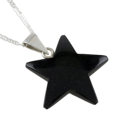 Jade pendant necklace, 'Stellar Light in Black' - Jade Star Pendant Necklace in Black from Guatemala