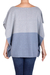 Natural cotton and recycled denim poncho, 'Sea and Sky' - Cotton and Recycled Denim Poncho from Guatemala (image 2c) thumbail