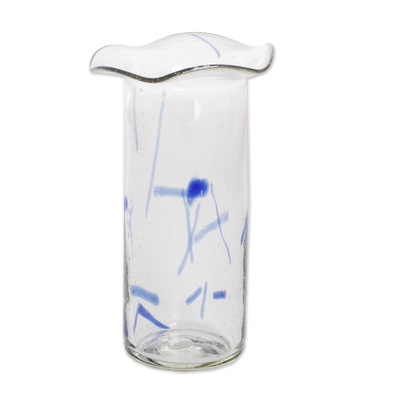 Blown glass vase, 'Blue Frost' - Hand-Blown Recycled Glass Vase from Guatemala