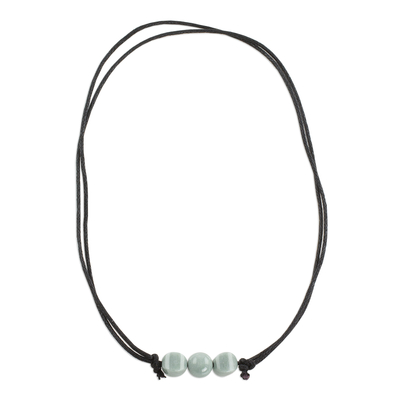 Jade pendant necklace, 'Apple Green Trio' - Adjustable Apple Green Jade Pendant Necklace from Guatemala