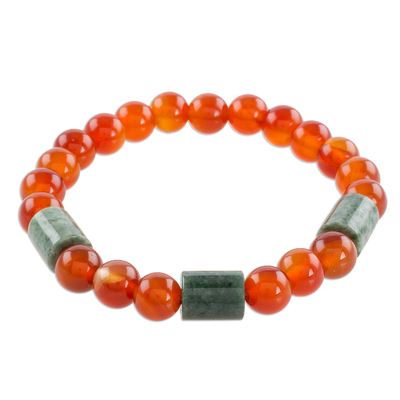 Stretch-Armband aus Jade und Achatperlen - Stretch-Armband aus Jade und orangefarbenem Achat aus Guatemala